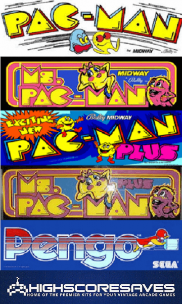Pacman multigame free play and high score save kit